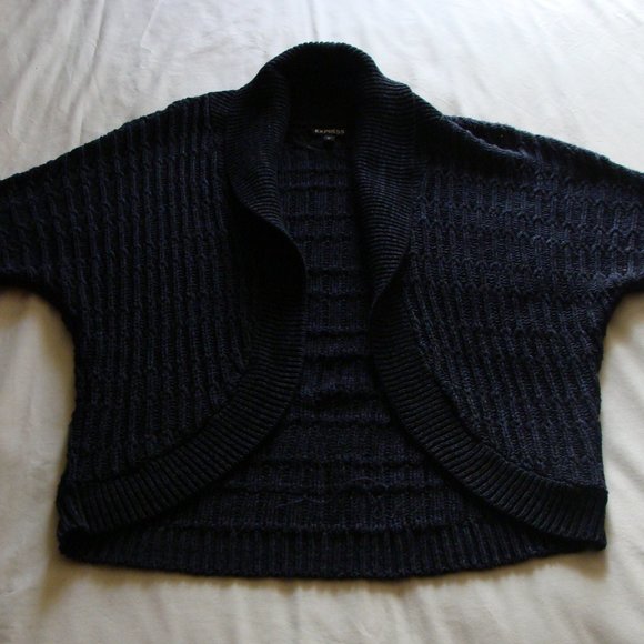EXPRESS Blue & Black Short Sleeve CHUNKY Knit Open Front CARDIGAN Sweater Sz S - Picture 1 of 5